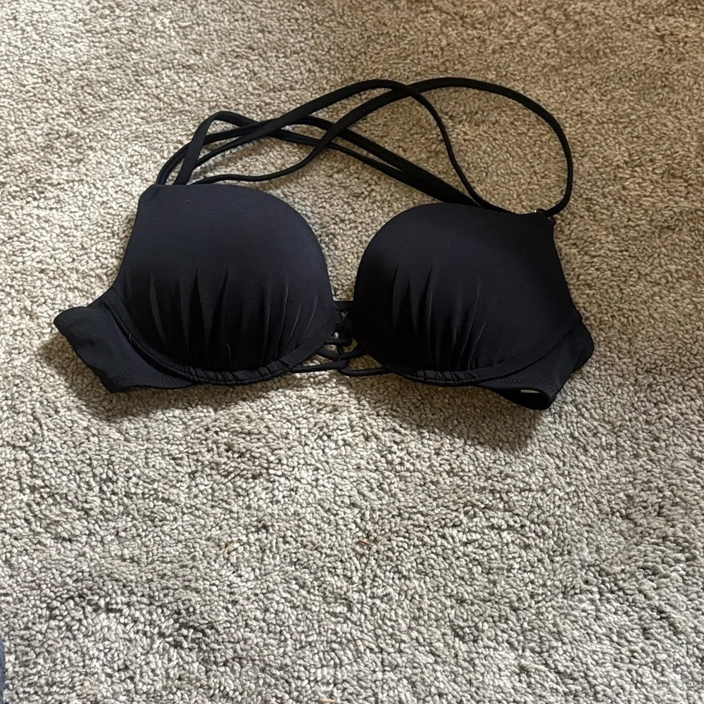 New Shade & Shore Black strappy crossover back swim bra size 34b